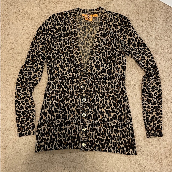 Tory Burch Classic Animal Print Cardigan Sweater w/TB Embellished Buttons Wool S - Picture 13 of 13